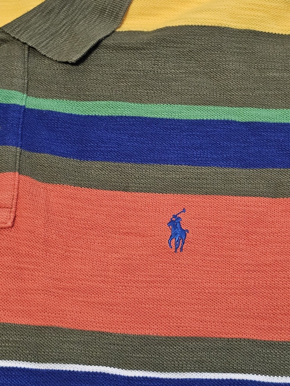 Polo Ralph Lauren Rainbow Striped Shirt Mens XXL 2XL Rugby Orange Cotton - Picture 4 of 9